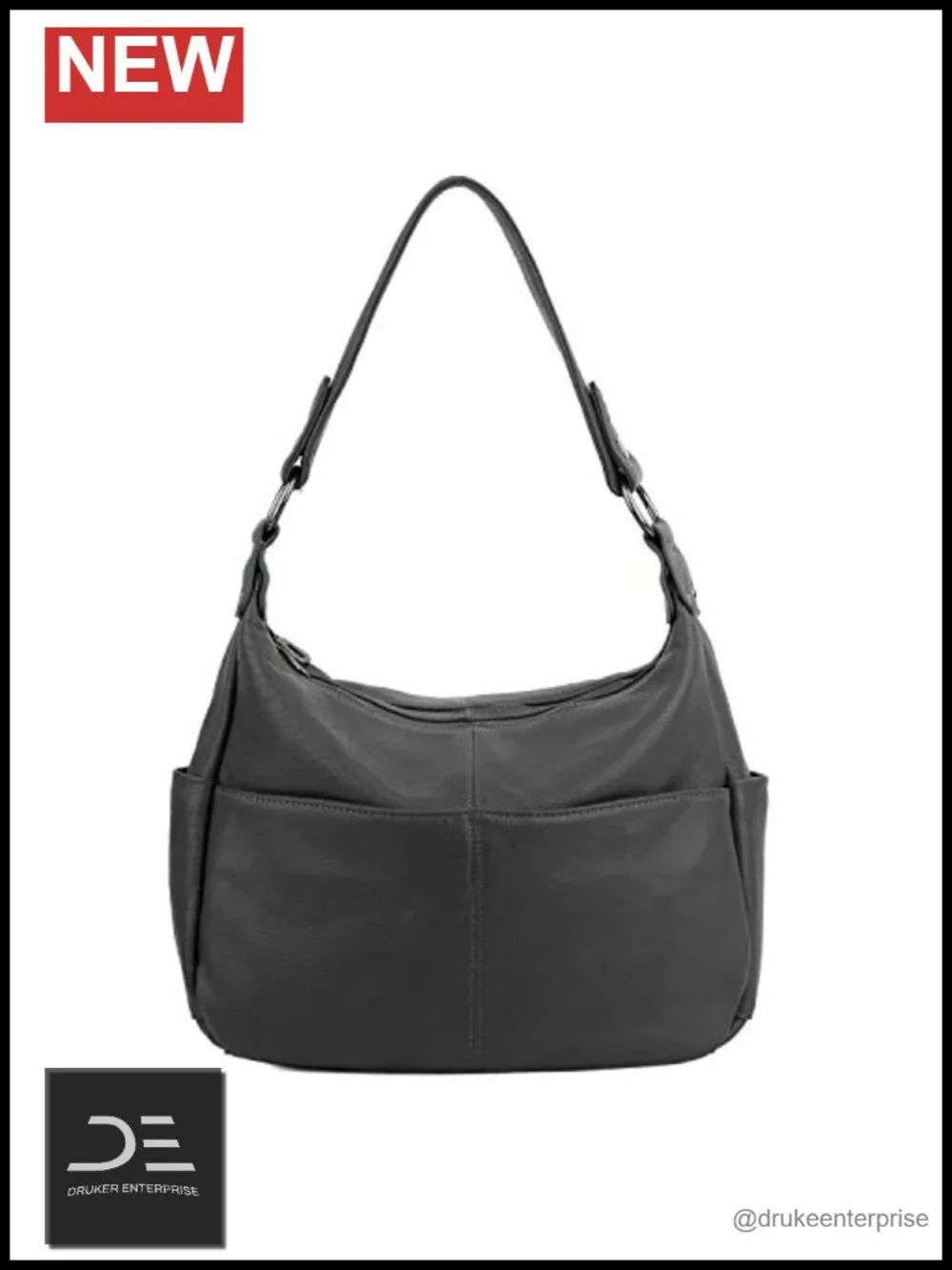 Genuine Leather Hobo Handbag Crossbody Shoulder Bag with Double Zipper Pockets